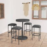 Set mobilier bar de grădină cu perne, 5 piese, gri, poliratan
