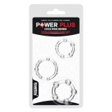 Set 3 inele pentru penis LOVETOY Power Plus, texturate cu sfere de diverse mărimi, din TPE, transparente, diametru 2 cm