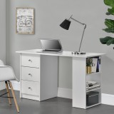 Birou Alb [en.casa] Ana, 120x49x72 cm, 3 Sertare, 3 Rafturi, Modern, Birou Calculator, HausGarden Leisure