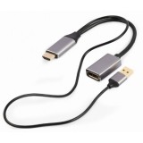 ADAPTOR video GEMBIRD, adaptor HDMI (T) la DisplayPort (M), 10cm, rezolutie maxima 4K (3840 x 2160) la 60Hz, USB power, negru, &quot;A-HDMIM-DPF-02&quot; (timbr