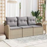 Set Canapea Gradina 3 Piese vidaXL Ratan Poliester Bej, 2 Locuri, Perne Incluse, Exterior/Interior