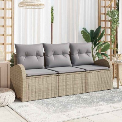 vidaXL Set de canapele pentru grădină cu pernă 3 pcs Bej Rattan poli 3345900 foto