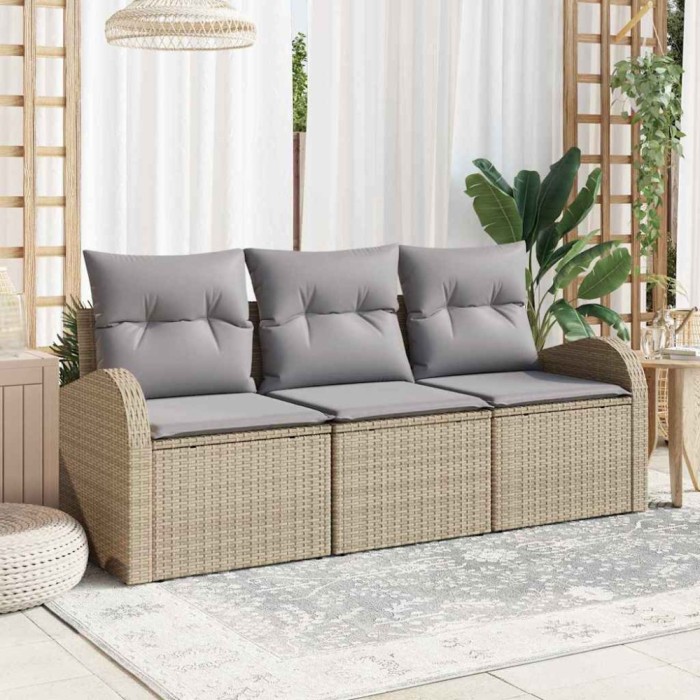 vidaXL Set de canapele pentru grădină cu pernă 3 pcs Bej Rattan poli 3345900