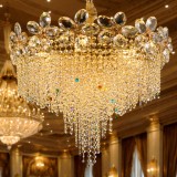 Candelabru Cristal BLOSSOM Magno,8xE14, 60cm, Auriu Lucios, Inaltime Reglabila, Metal si Cristal