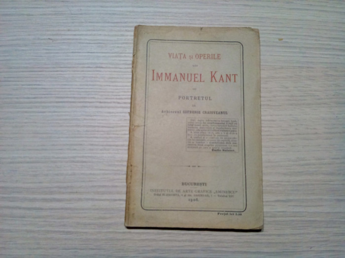 IMMANUAL KANT - Viata si Operile lui - Sofronie Craioveanul - 1906, 112 p.
