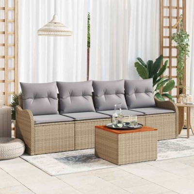 Set canapea grădină 5 pcs Bej, gri deschis Mari Rattan, Lemn foto