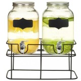 Set 2 Dozatoare Bauturi Sticla 4L vidaXL cu Suport, Transparent, Robinet, Etans