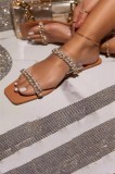 CH25-68 Sandale casual cu varf drept si lant auriu