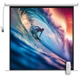 HOMCOM Ecran Proiector de 92 Inch cu Telecomandă, P&acirc;nză de Proiector Rulabilă din Plastic și Metal, 189,5x8x189,5 cm, Alb | Aosom Romania