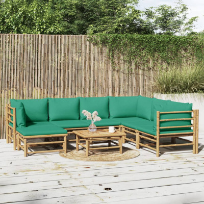 Set mobilier de gradina cu perne verzi, 8 piese, bambus GartenMobel Dekor foto