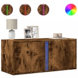 Cumpara ieftin Comoda TV de perete cu lumini LED, stejar fumuriu, 80x31x35 cm