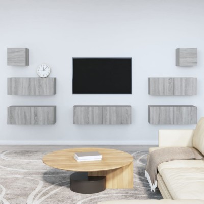 vidaXL Set comode TV, 7 piese, gri sonoma, lemn compozit foto