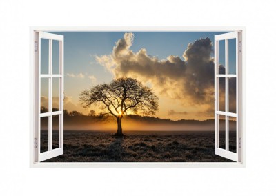 Sticker decorativ, Fereastra 3D, Rasarit, 85 cm, 206STK foto