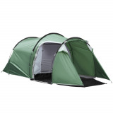 Cumpara ieftin Cort Camping 4 Persoane Outsunny, Impermeabil, Usi cu fermoar 426x206x154cm Verde Inchis | Aosom RO