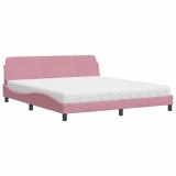 Cumpara ieftin Pat cu saltea, Dover, roz, 180x200 cm, catifea