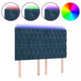Cumpara ieftin Tablie de pat cu LED, albastru inchis, 160x7x118/128cm, catifea