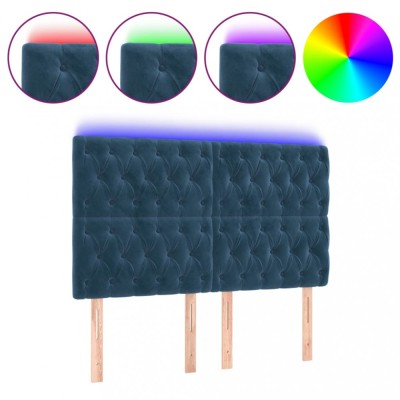 Tablie de pat cu LED, albastru inchis, 160x7x118/128cm, catifea foto