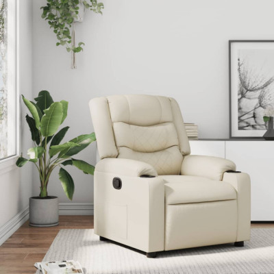 vidaXL Fotoliu rabatabil, crem, piele ecologică 374120 foto