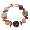 Brățară Argint 925 Placată Aur Roz cu Coral Roșu Natural și Amazonit, Reglabilă 16-23cm, Handmade Made in Italy