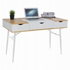 Birou calculator, Jumi, placa MDF, cu sertar, compartimente interioare, alb si natur, 120x60x77 cm GartenVIP DiyLine