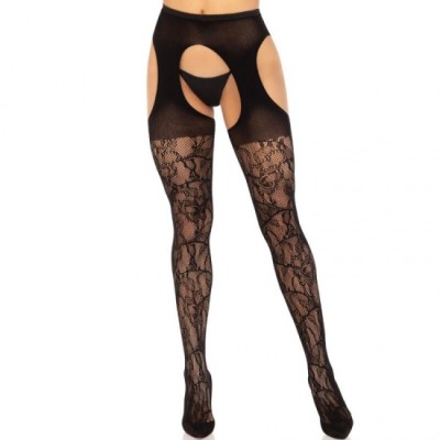LEG AVENUE - LACE GARTER STOCKINGS BLACK foto