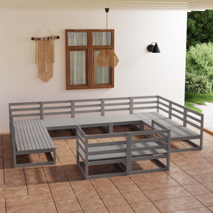 vidaXL Set mobilier de grădină, 11 piese, gri, lemn masiv de pin 3076211