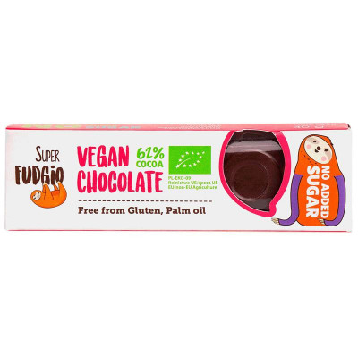 Baton de Ciocolata Vegana Fara Zahar Adaugat Bio 40 grame Super Fudgio foto