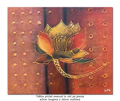 Tablou pictat manual, Trandafir stilizat, 60x50cm ulei pe panza efect 3D, gata de agatat pe perete foto