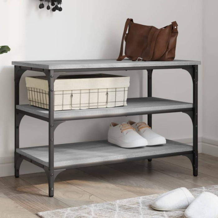 vidaXL Bancă de pantofi, gri sonoma, 70x38,5x49 cm, lemn prelucrat 839041