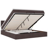 Cumpara ieftin Pat otoman cu saltea si LED-uri, maro inchis, 180x200cm, textil