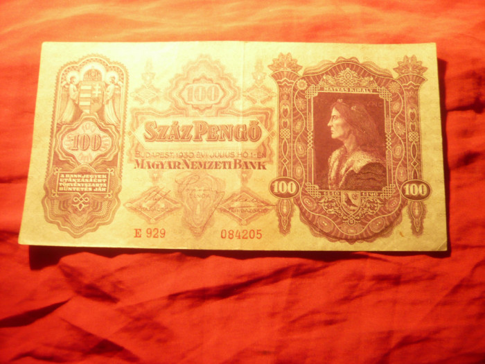 Bancnota 100 Pengo 1930 Ungaria , Matei Corvin ,cal.Buna