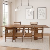 Set masa plianta 12 persoane, Pal Melaminat, insertii lemn masiv, 274x75x78 cm si 6 scaune pliante, tapiterie piele ecologica, nuc