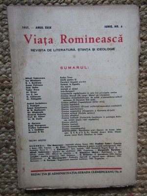 REVISTA VIATA ROMANEASCA REVISTA DE LITERATURA ARTA SI IDEOLOGIE ANUL XXIX IUNIE NR. 6 1937 foto