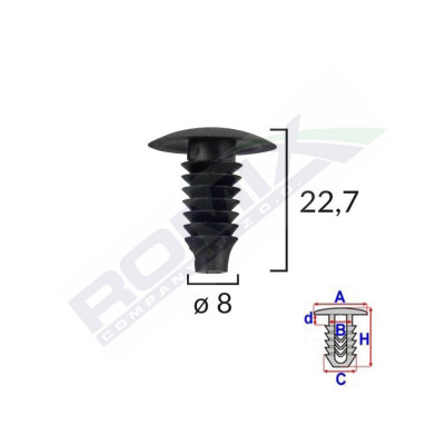 Clips Tapiterie Pentru Bmw/Opel/Grup Vag 8X22.7Mm - Negru Set 10 Buc 133074 A12301-RMX foto