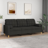 VidaXL Canapea cu 3 locuri cu pernuțe, negru, 180 cm, textil 3200794