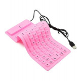 Tastatura flexibila USB sau PS2-Culoare Roz
