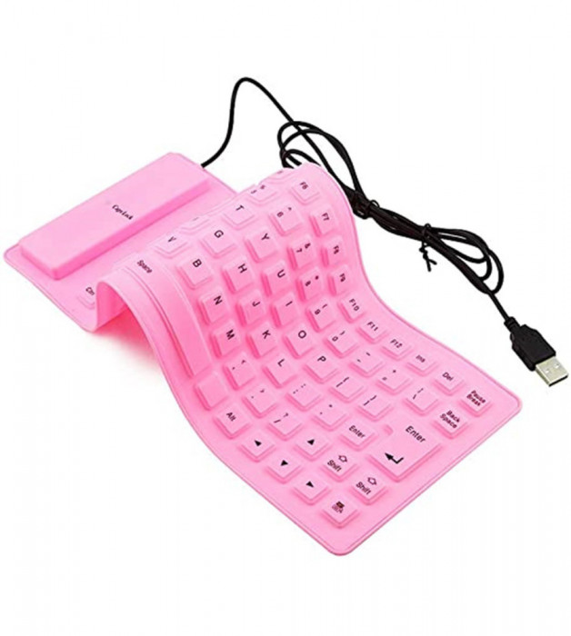 Tastatura flexibila USB sau PS2-Culoare Roz