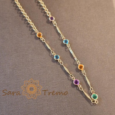 Colier placat cu aur, stantat , 46 cm, cu cristale zirconia multicolore, usor de asortat foto