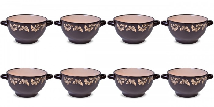 Set boluri supa, 8 piese, 650 ml, Ceramica, Maro Crem