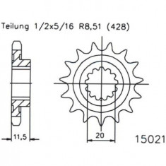 Pinion fata 16 dinti pas lant 428 – Suzuki DR 125 (86-88) - DR SE 125 (94-00) - DR S 125 Raider (85-94) - DR SP 125 (86-88)