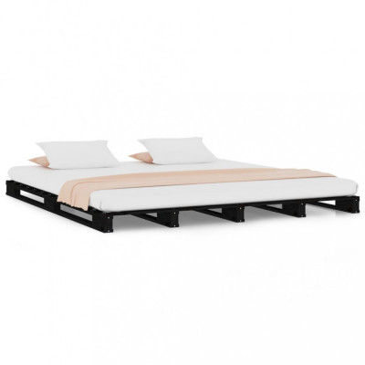 Cadru de pat dublu 4FT6, negru, 135x190 cm, lemn masiv de pin foto