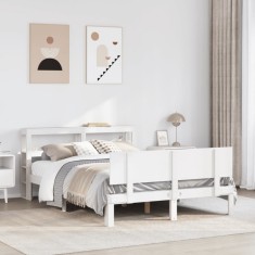 vidaXL Cadru de pat cu tăblie, alb, 135x190 cm, lemn masiv de pin 3306077
