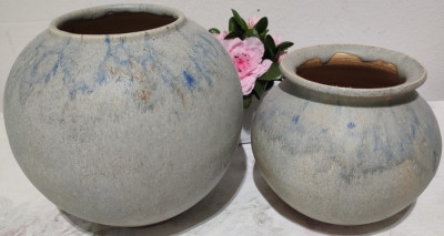 Pereche vaze, ceramica dura cu glazura, artistica anii 70 - foto
