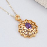 Cumpara ieftin Medalion din Argint 925 Placat cu Aur cu Cristal Ametist Oval si Zirconii
