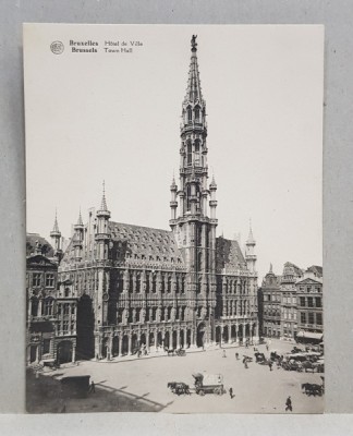 BRUXELLES , HOTEL DE VILLE , CARTE POSTALA DUBLA , ILUSTRATA , MONOCROMA, NECIRCULATA , PERIOADA INTERBELICA foto