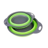 Set 2 strecuratori pliabile din silicon alimentar eMazing, cu manere, fund antiaderent si antialunecare, rotunda, doua dimensiuni, usor de depozitat,, cu maner, verde