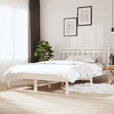 vidaXL Cadru de pat, alb, 140x190 cm, lemn masiv de pin foto