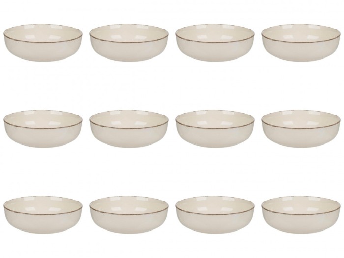 Set farfurii 12 piese, ceramica, bej, diametru 20 cm, stil Nordic