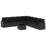Cumpara ieftin Set canapele de gradina cu perne, 10 piese, negru, poliratan