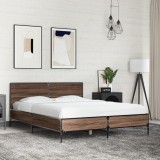 VidaXL Cadru de pat, stejar maro, 120x190 cm, lemn prelucrat și metal